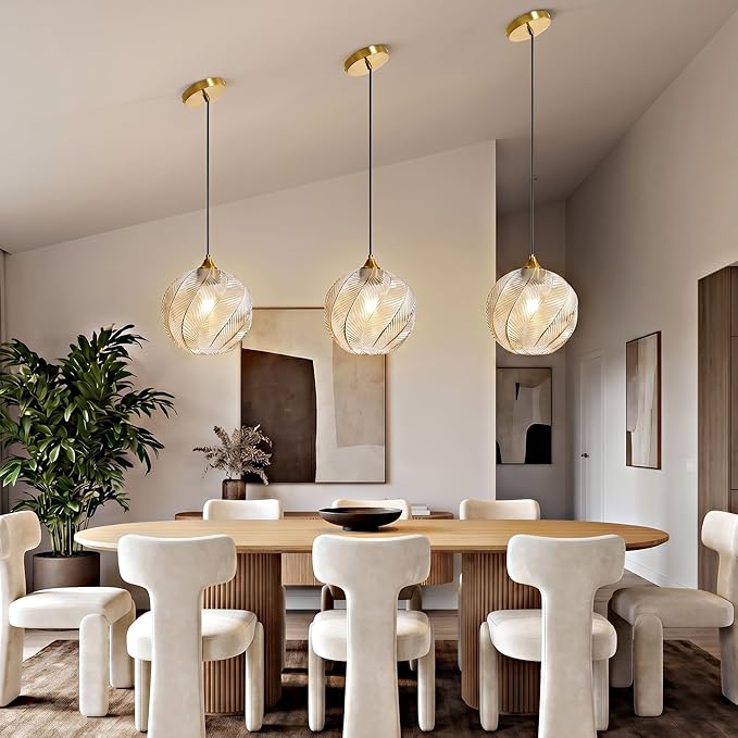 Amber Glass Gold Pendant Light, Farmhouse Kitchen Island Pendant Light Fixture Circular Shade, Adjustable Vintage Hanging Ceiling Light for Dining Room Corridor 1 Pack, UL Certification