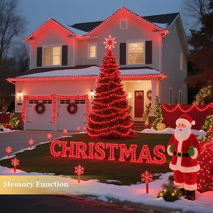 Tcamp 306FT 1000 LED Red Christmas Lights, 8 Modes Christmas Tree Lights with Timer Memory Function, Green Wire Starry Fairy String Light for Xmas Tree Outdoor Indoor Decor