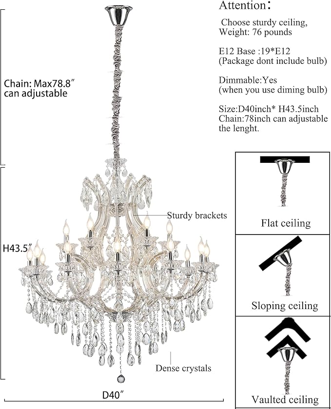 Large Luxurious Crystal Chandeliers Transparent 19 Lights,Modern K9 Crystal Chandelier Light Fixture for Living Room, Kitchen, Dinning Room, Foyer stairwell (19 Lights 2-Tier)