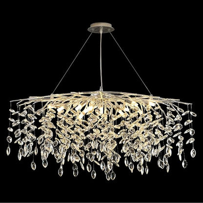 Modern Silver Crystal Tree Branch Chandelier, Rectangle Linear Art Deco Raindrop Lighting Fixture for Dining Room Living Room 12 Lights L40''