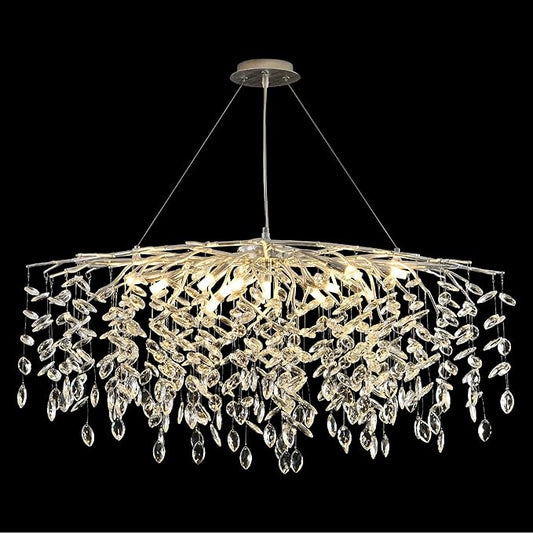 Modern Silver Crystal Tree Branch Chandelier, Rectangle Linear Art Deco Raindrop Lighting Fixture for Dining Room Living Room 12 Lights L40''