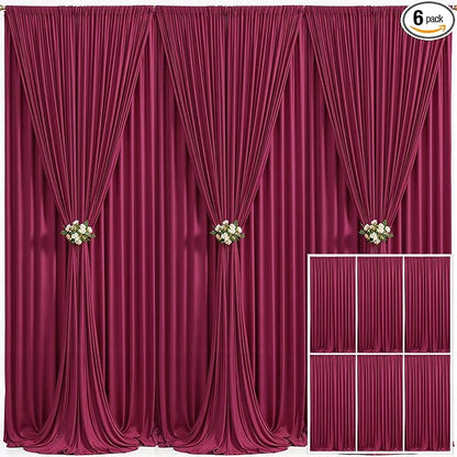 6 Panels Burgundy Backdrop Curtain for Parties Wedding Wrinkle Free Maroon Photo Curtains Backdrop Drapes Fabric Decoration for Birthday Engagement Ceremony 30ft(W) x 10ft(H)