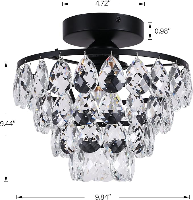 Luupyia Mini Crystal Chandelier Ceiling Light Small, Modern Crystal Ceiling Light for Hallway Overhead Fixtures Semi Flush Mount Mini Black Chandelier for Bedroom Hall Living Room Hallway