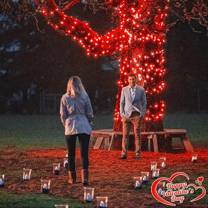 100FT 300 LED Christmas Lights Outdoor, Plug in String Lights for Outside Waterproof with 8 Modes, Connectable Green Wire Fairy Twinkle Lights for Indoor Patio Garden Xmas Holiday Decorations, Red
