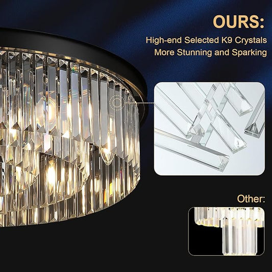 A AXILIXI 30'' Modern Crystals Chandelier 12-Light Large Black Crystal Chandeliers for Entryway 3-Tier K9 Crystal Ceiling Pendant Light Fixture for Living Room Dining Room Foyer Kitchen Bedroom
