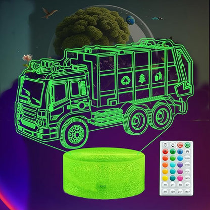 Garbage Truck Night Light, Garbage Truck Car Gifts, Sanitation Truck 3D Illusion Lamp with 16 Colors Changing, Timer, 4 Flash Modes and Dimmable, Kids Boys Girls Room Decoration, Holiday Xmas Gifts