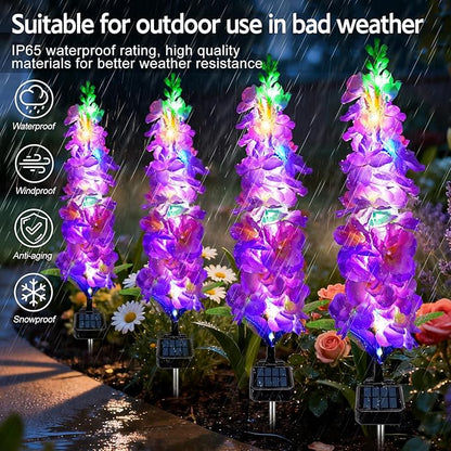 MRHEPHAESTUS Solar Garden Lights, Solar Purple Delphinium Flowers Lights 4 Pack 80 LEDs, Waterproof Outdoor Light Two Lighting Modes for Outside Wedding Party Garden Yard Patio Lawn Decor