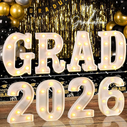 Graduation Decorations 2026, 8 Pcs Marquee Light Up Letter Grad 2026 Sign, Graduation Centerpieces for Table, Class of 2026 Decorations for College High School, Lighted Grad Party Decor