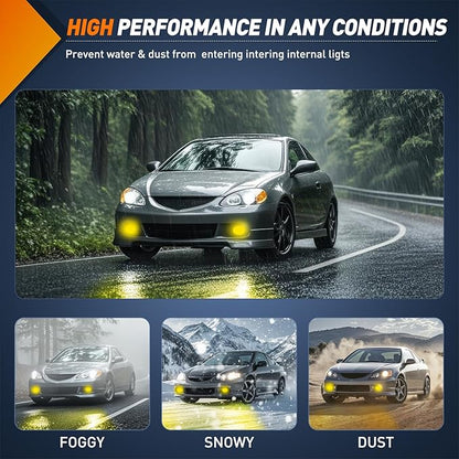 Nilight Fog Lights Assembly Compatible with 2002 2003 2004 Acura RSX Left Driver and Right Passenger Side Amber Lens w/H11 12V 55W Bulbs