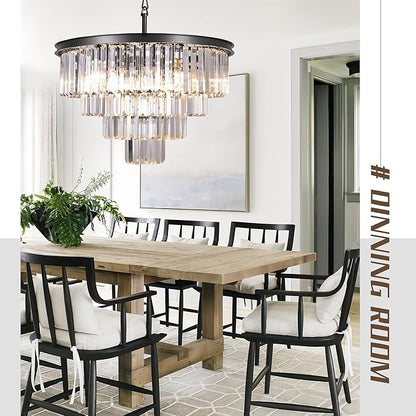 9 Lights Crystal Modern Contemporary Chandeliers Pendant Ceiling Light 4-Tier Chandelier Lighting for Dining Room Living Room Bedroom Girls Room Dia 23.6"