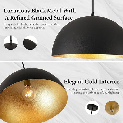 16" Industrial Large Pendant Light Fixtures,Black and Gold Pendant Lights Kitchen Island,Farmhouse Pendant Light Fixtures for Kitchen Foyer Cafe Dining Room,2 Pack