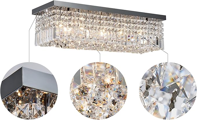 Saint Mossi 22010 5-Lights Modern K9 Crystal Chandelier, Island Design, Flush Mount Ceiling Light, H9 x W10 x L31, Clear Crystal & Pearl Black Finish