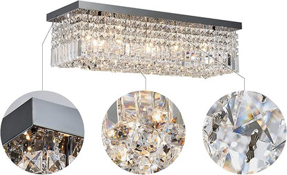 Saint Mossi 22010 5-Lights Modern K9 Crystal Chandelier, Island Design, Flush Mount Ceiling Light, H9 x W10 x L31, Clear Crystal & Pearl Black Finish