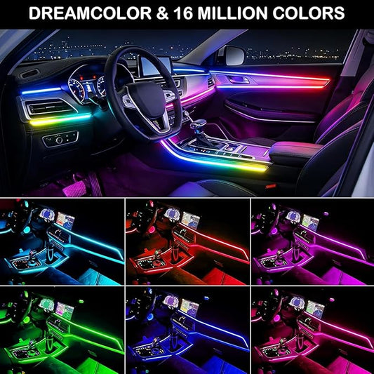 Acrylic Interior Car LED Strip Light with APP Remote Control,43.3in RGB Dreamcolor Acrylic Neon Flexible Strip Fiber Optic LED Ambient Lighting Kits,RGB Music Lights Sync for Inside car Decorations