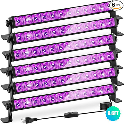 6Pack 45W Black Light, LED Blacklight Bar with 6.6ft Cord, Glow in The Dark Light Up 28x28ft, for Glow Party, Neon Decoration, Body Paint, Fluorescent Poster, Birthday, Halloween, Bedroom