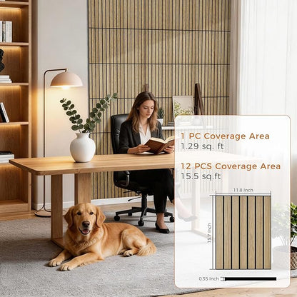 12 Pack PVC Wood Panels for Wall, 11.8 x 15.7 x 0.35 Inch Sound Absorbing Panels, 100% Polyester Fiber Soundproof Wall Panels for Interior Wall Decor for Home, Office, Studio, Theater,Teak