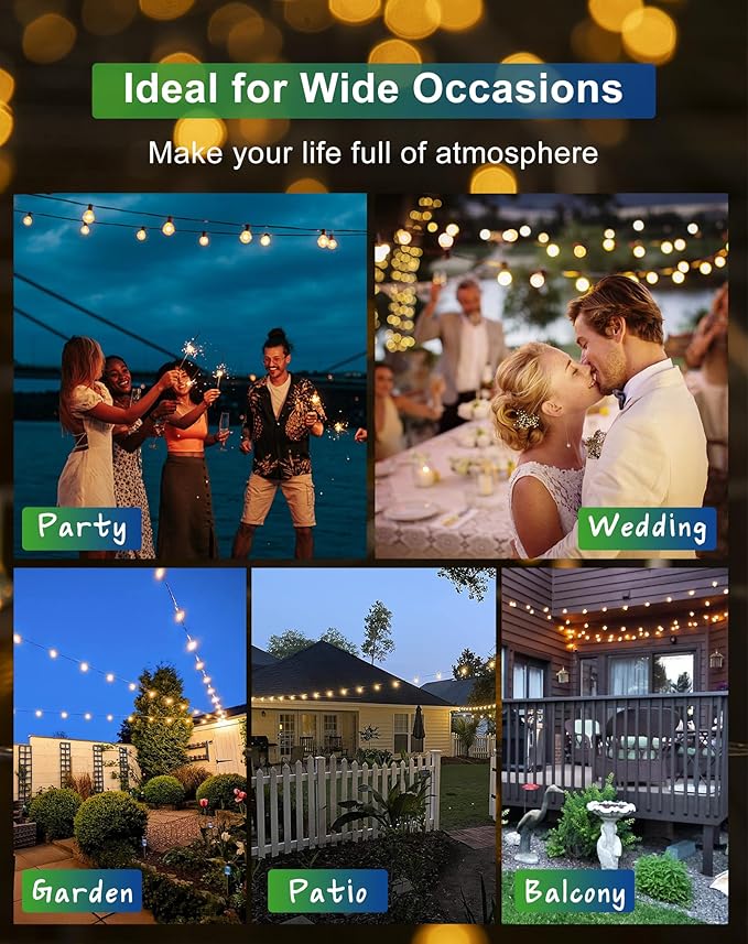 Zuske Solar String Lights Outdoor Waterproof 100FT with USB Port and 52 Shatterproof ST38 Bulbs(2 Spare), LED Solar Powered Patio Lights for Outside, Porch, Backyard, Gazebo, Garden(Warm White)