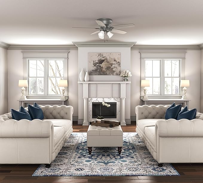 Hunter 52 inch Indoor Ceiling Fan with LED Lights - Ceiling Fan with Pull Chain, For Bedroom, Living Room, or Kitchen, Low Profile Flush Mount, No Remote, 5 Blades - Builder 51113, Matte Silver