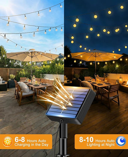 btfarm 2 Pack Solar String Lights Outdoor Waterproof, Total 98 FT 100 LED Solar Powered Patio Light, 8 Lighting Modes Crystal Globe Decorative for Garden Balcony Yard Porch Party, Warm White