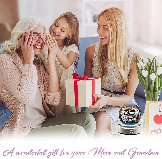 Mom 3D Crystal Ball Gifts for Mum Birthday Gift from Son, Daughter - Fun Christmas, Mothers Day, Retirement Gift Dutterfly Decorations for Mom 80MM