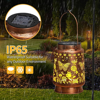 Solar Lanterns Outdoor Waterproof,Mothers Day Gifts,Birthday Gifts for Women Mom Grandma,Garden Decor Metal Hanging Decorative Solar Lights,Gardening Gifts for Yard,Patio, Lawn,Tabletop(Butterfly)