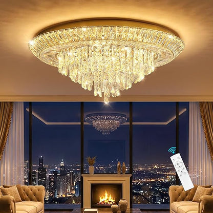 Modern Gold Crystal Chandelier LED Ceiling Light Fixture Raindrop Chandeliers Dimmable Lighting for Living Room Dining Room Entryway Bedroom