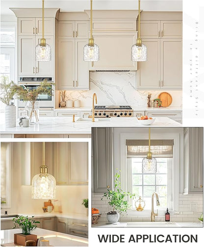 zeyu 1-Light Kitchen Pendant Lighting Fixture, Kitchen Island Ceiling Light, Vintage Pendant Light with Clear Hammered Glass, Brushed Gold Finish, ZJF63MIL BG