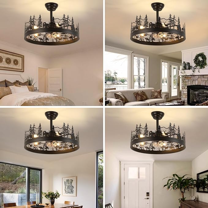 Rustic Ceiling Fans with Lights, 23" Deer Antler Ceiling Fan with Light, Adjustable Height, Rustic Farmhouse Ceiling Fans for Living Room, Bedroom, Hallway, Entryway Lighting