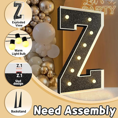 imprsv Marquee Letters Black 3FT: Black Party Decor - Light Up Letter Z Large 3 Feet Tall - Party Decorations Letter for Birthday Wedding Proposal Events