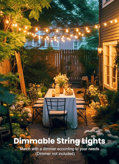 Brightown 30FT LED Outdoor String Lights, Plug-in Waterproof Patio Lights with 25 Shatterproof Bulbs, Warm White Outdoor Hanging Light Decor for Backyard Deck Garden Bistro Porch Party