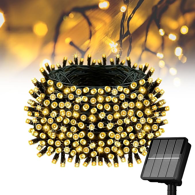 Flechllary Solar String Lights Outdoor Waterproof，39Ft 100 LED Solar String Lights with 8 Modes ，Solar Christmas Lights Outdoor for Yard, Fence, Balcony, Party,Christmas Tree Decorations (Warm White)