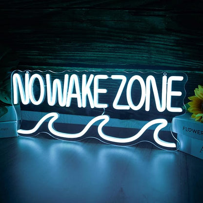 No Wake Zone Sign Surfer Nautical Neon Light for Home Decor Lake House Wall Art Coastal Cowgirl Beach Room Decor Man Cave Gift for Boaters and Lake Life(16.7 * 6.7inch)