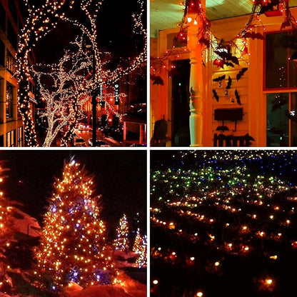 Halloween Lights, 300 Count Brown Wire Incandescent Christmas Mini Lights, 120 V High-Voltage UL CertifiedLight String Connectable, for Indoor Outdoor Patio Tree Party Home Decor, Orange