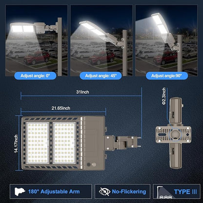 KUKUPPO 10Pack 480V 400W LED Parking Lot Light Power Adjustable, Dusk to Dawn LED Shoebox Flood Pole Light Outdoor Parking Lighting Arm Mount 60,000LM 5000K IP65 Waterproof 277-480V ETL Listed