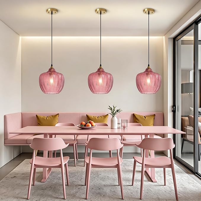 Modern Gold Pendant Light, Purple Glass Farmhouse Kitchen Island Pendant Light Fixture Adjustable Vintage Hanging Ceiling Light for Dining Room Corridor 9.45 inch 1 Pack, UL Certification