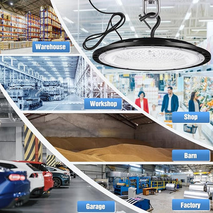 YANYCN 12 Pack 200W UFO LED High Bay Lights,120VAC IP66 Waterproof,30800LM 5000K Daylight, 850W MH/HPS with Plug Commercial Bay Lighting for Barn,Gym,Factory,Warehouse,Shop,Workshop,Gym