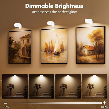 6Pcs Picture Light Battery Operated, Magnetic Led Painting Light with Remote Dimmable and Timer, 3 Lighting Modes Art Display Light for Picture Frame Paintings, Wireless Wall Decor Puck Lights
