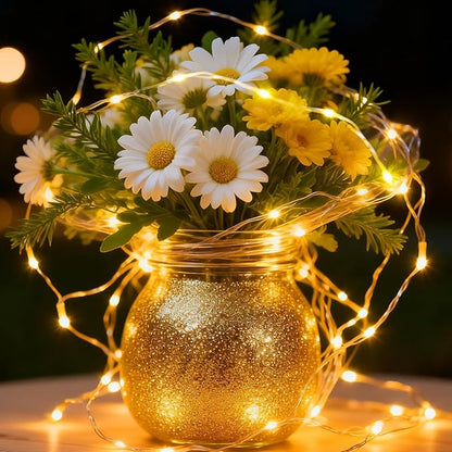 1Pack USB Plug in Fairy String Lights,16ft 50 LED Copper with Remote and Timer, 8 Modes Waterproof Twinkle String Lights Battery Powered for Bedroom Indoor Party Wedding Christmas Decoration