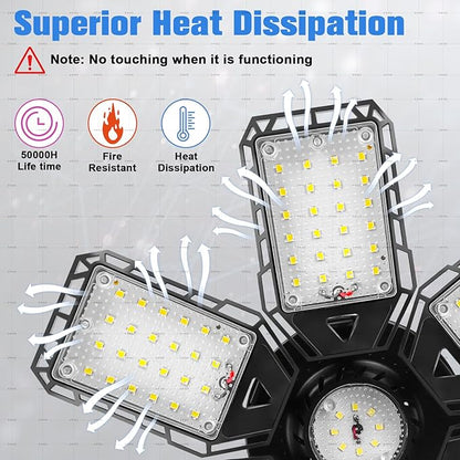 Aoretic LED Garage Lights Bulb 4 Pack -180W, 18000LM 6500K Led Shop Light with 6+1 Deformable Panels, Basement Barn Light Garage Ceiling Lights, E26/E27 for Garage, Warehouse, Shop