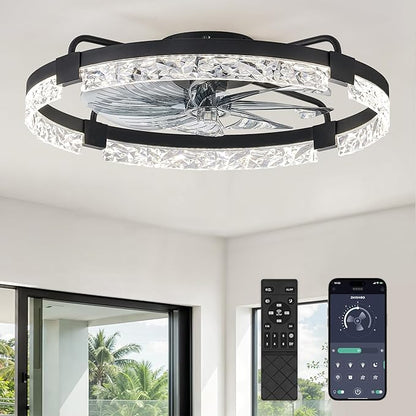 ZMISHIBO Ceiling Fans with Lights and Remote, 24 Inch Flush Mount Fan Light, 6 Speeds, 3CCT, Dimmable, Low Profile Ceiling Fan, Modern Ceiling Fan with Light for Bedroom and Living Room, Black