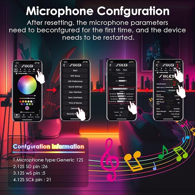 WLED Controller ESP32 with Microphone, Addressable LED Controller for RGB RGBW Light Strip WS2812B SK6812 WS2811 TM1814 WS2813 WS2815 5-24V ESP32