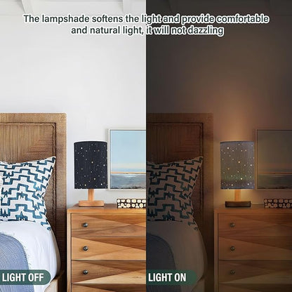 Galaxy and Star Rain Outer Space Dark Table Lamp with Wood Base Fabric Lamp Shade Bedside Nightstand Desk Lamp for Living Room Bedroom Kids Room Office