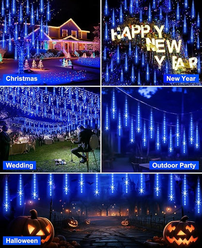 EAGWELL Christmas Lights Outdoor 16 Inch Meteor Shower Rain String Lighting, 20 Tube 960 LEDs Icicle Tree String Decor for Halloween Yard Party Patio Xmas Decoration,Blue