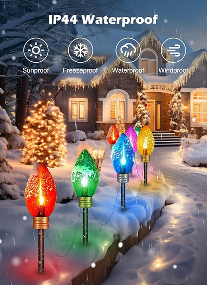 Super Jumbo C9 Christmas Pathway Lights - 11FT 5 LED Jumbo Christma Walkway Light, Multicolor Christmas Decoration Outside, Waterproof Giant Christma Lights Outdoor Decoration for Yard Holiday Lawn