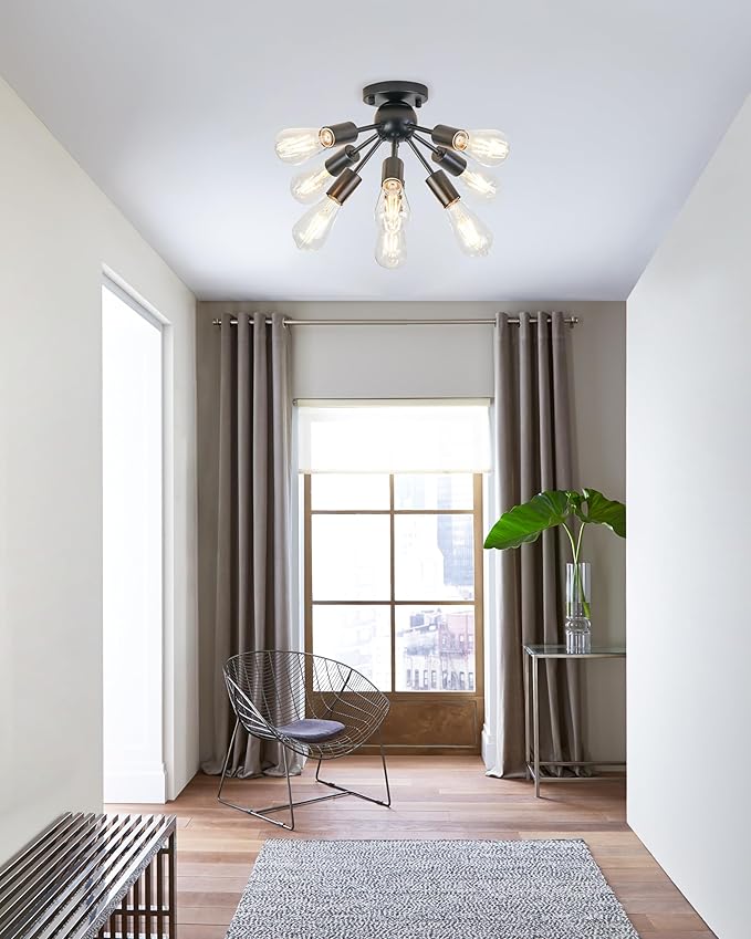 Black Chandelier Sputnik Light Fixtures Ceiling Small Modern Flush Mount Ceiling Light 8 Lights Mid Century Chandelier
