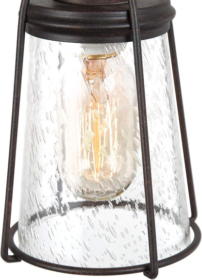 KSANA Farmhouse Pendant Lighting, Mini Rustic Hanging Light Fixture with Seeded Glass Shade for Kitchen Island, Foyer, Hallway, Bedroom and Entryway, Bronze