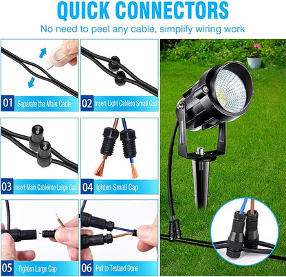 5W Low Voltage Landscape Lights with Connectors, AC/DC 12V-24 Landscape Spotlights 3000K Warm White Waterproof Garden Yard Pathway Wall Tree Flag Landscaping Lights with Spike Stand (2 Pack)