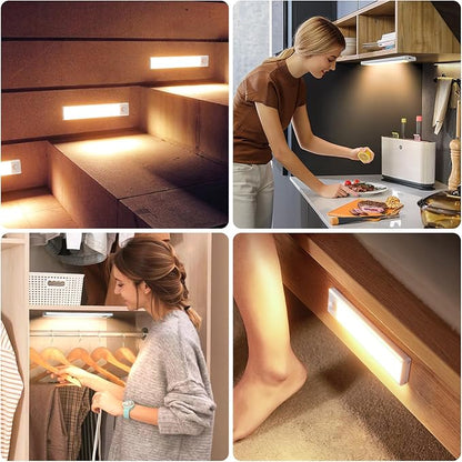 6 Pack Under Cabinet Lighting Wireless, 68 LED Rechargeable Battery Motion Sensor Light Indoor, Stick On Magnetic Closet Lights, Under Counter Lights for Kitchen, Stairs, Warm 16 in