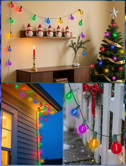 SUNSGNE G40 LED Christmas Globe String Lights, 50FT Shatterproof Round Colored Christmas Lights with 27 LED Clear Multicolor Bulbs(2 Spare) for Patio Balcony Roofline Garden Decor