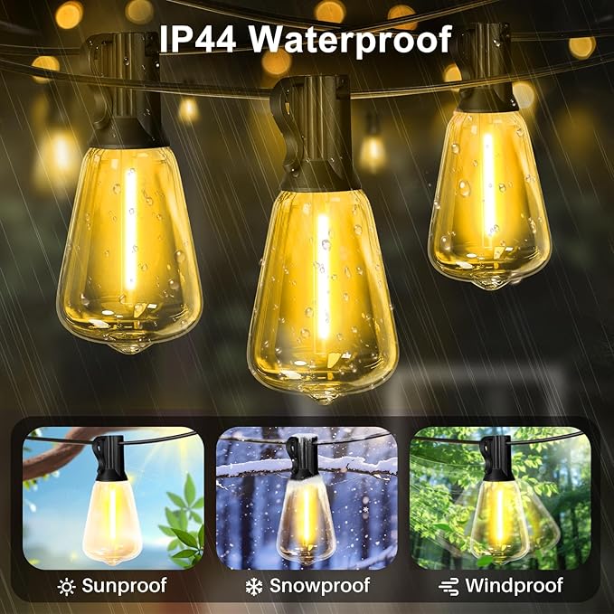 LAMPHOME 2-Pack 26Ft ST38 Outdoor String Lights, Warm Yellow Edison LED Patio Light with 12+1 Shatterproof Bulbs, Waterproof for Bistro Christmas Party Garden Decor